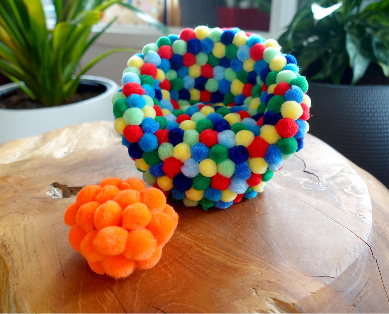 Chair Sculpture made of clay and pompoms