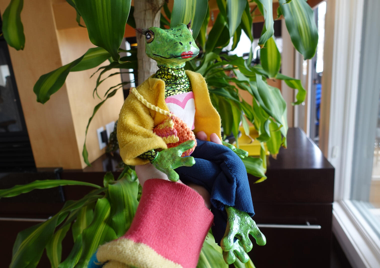 Shopper- Art Doll made of clay, wire,and fabric